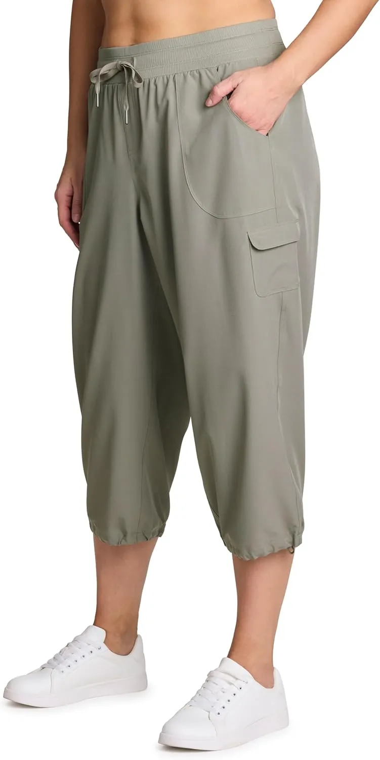 RBX Active Women's Plus Size Fashion Lightweight Woven Body Skimming Drawstring Cargo Capri Pant