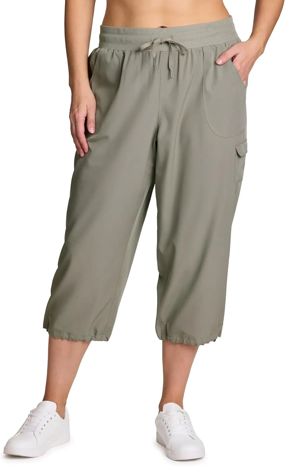 RBX Active Women's Plus Size Fashion Lightweight Woven Body Skimming Drawstring Cargo Capri Pant
