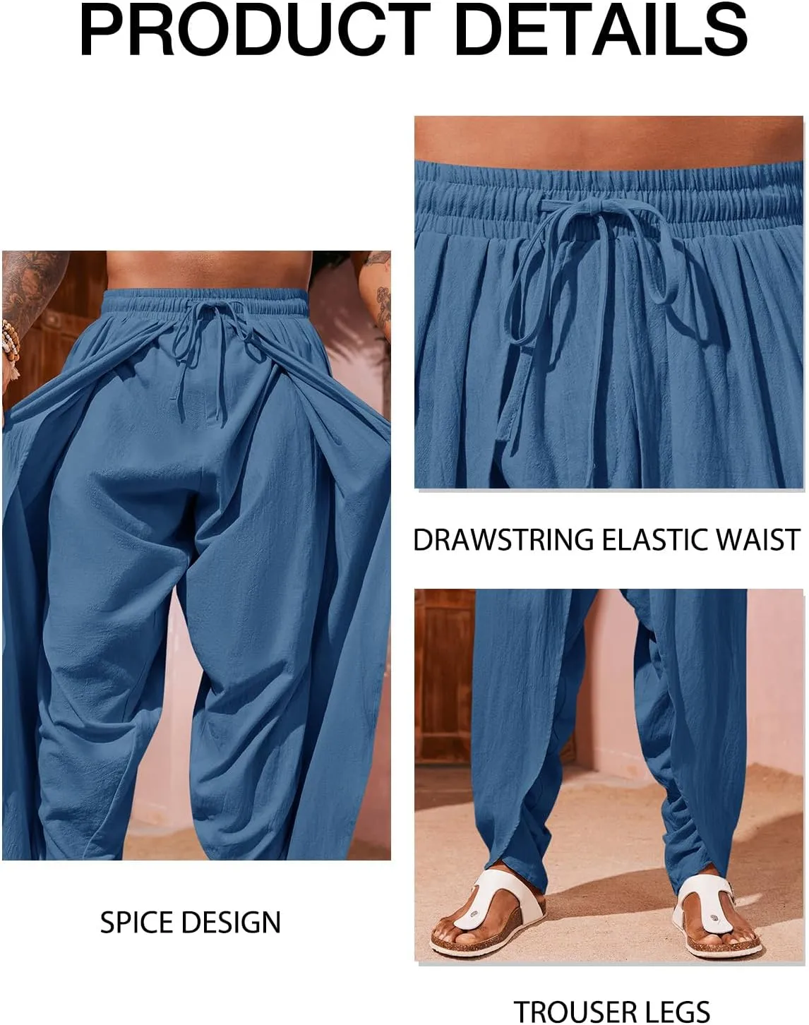 Runcati Mens Linen Harem Pants Casual Elastic Waist Pants Baggy Boho Yoga Hippie Summer Beach Kurta Dhoti Trousers