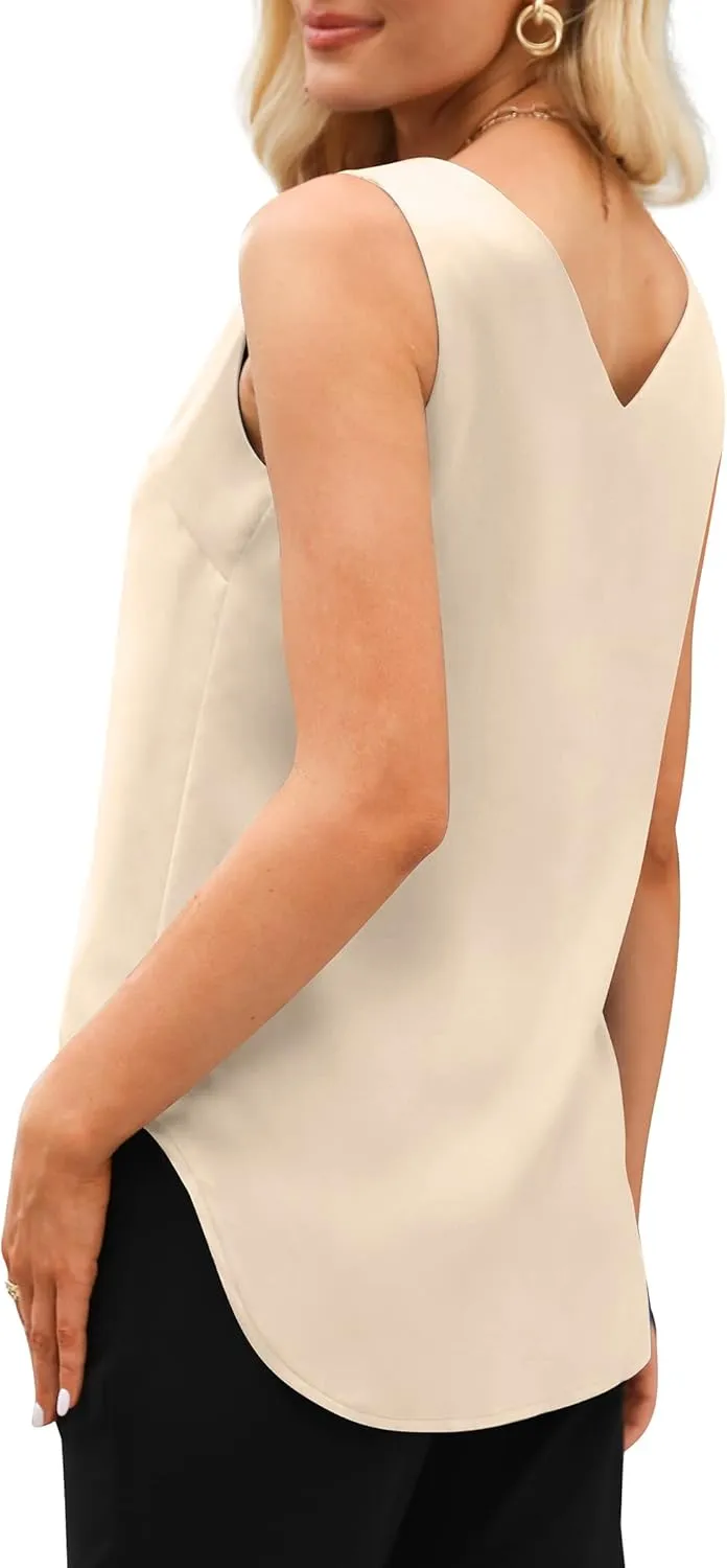 SAMPEEL Womens Tank Tops V Neck Silk Satin Blouses Sleeveless Camisole Tank Top Summer Tops