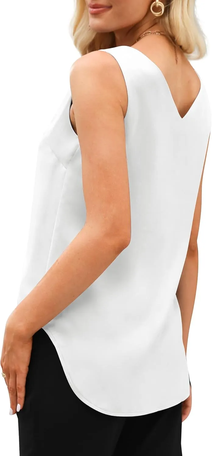 SAMPEEL Womens Tank Tops V Neck Silk Satin Blouses Sleeveless Camisole Tank Top Summer Tops