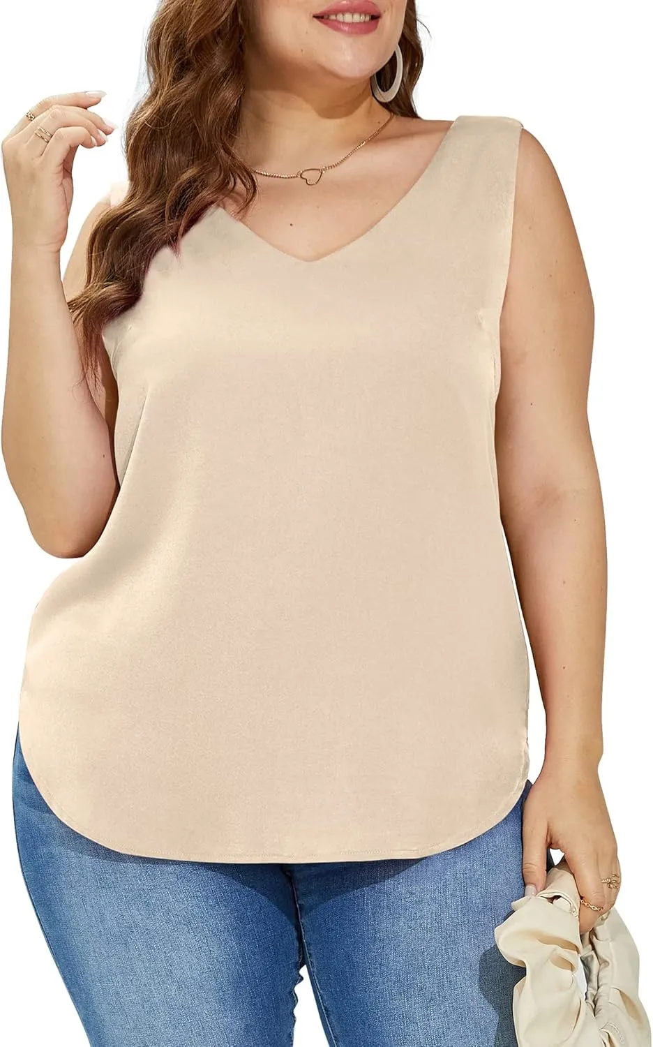 SAMPEEL Womens Tank Tops V Neck Silk Satin Blouses Sleeveless Camisole Tank Top Summer Tops