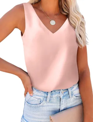 SAMPEEL Womens Tank Tops V Neck Silk Satin Blouses Sleeveless Camisole Tank Top Summer Tops