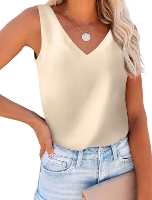 SAMPEEL Womens Tank Tops V Neck Silk Satin Blouses Sleeveless Camisole Tank Top Summer Tops