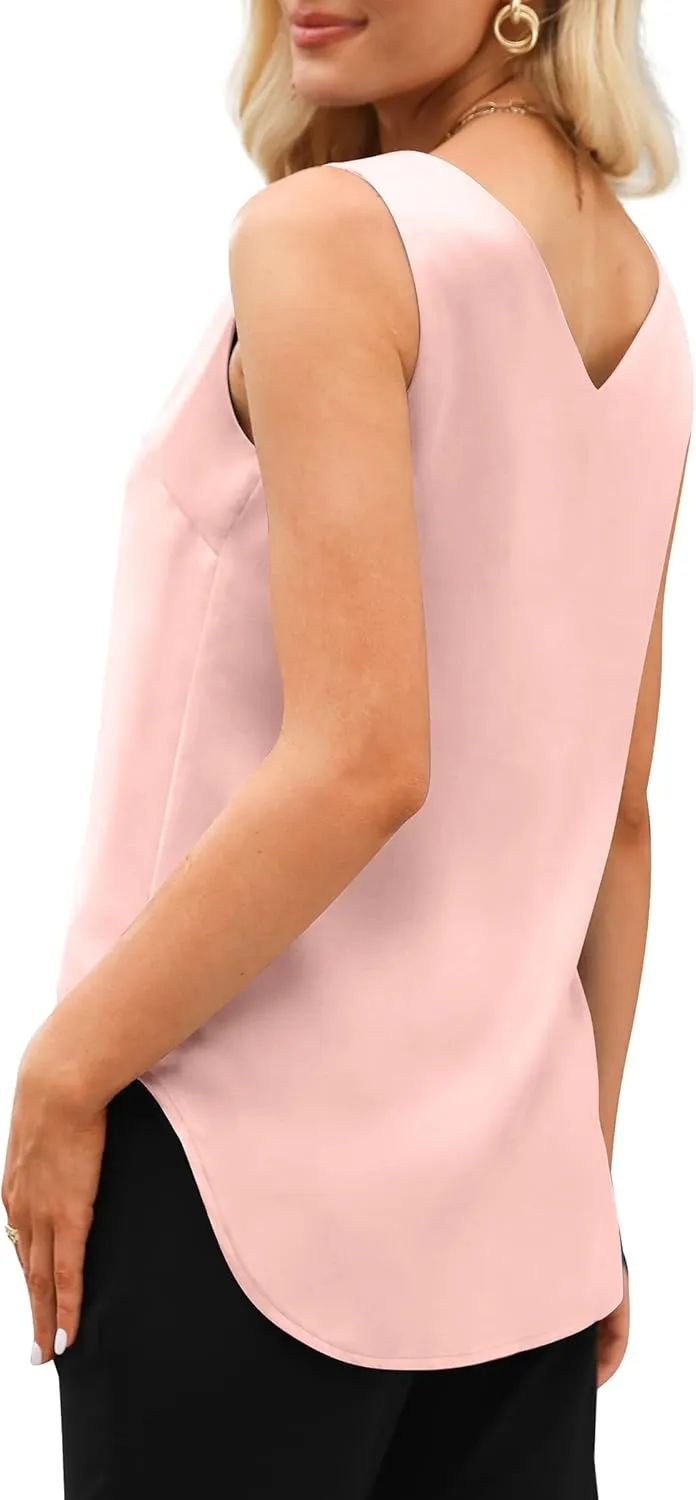 SAMPEEL Womens Tank Tops V Neck Silk Satin Blouses Sleeveless Camisole Tank Top Summer Tops