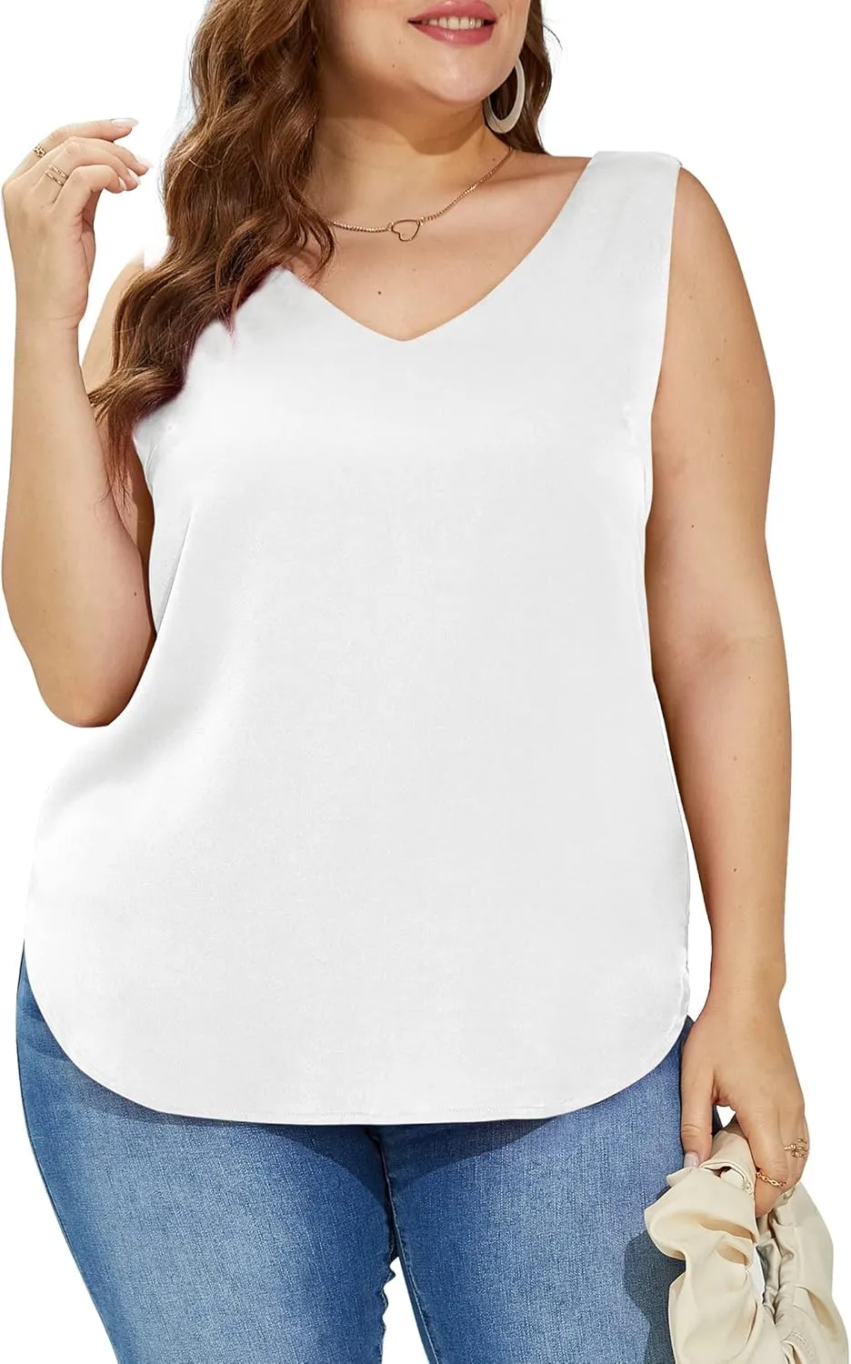 SAMPEEL Womens Tank Tops V Neck Silk Satin Blouses Sleeveless Camisole Tank Top Summer Tops