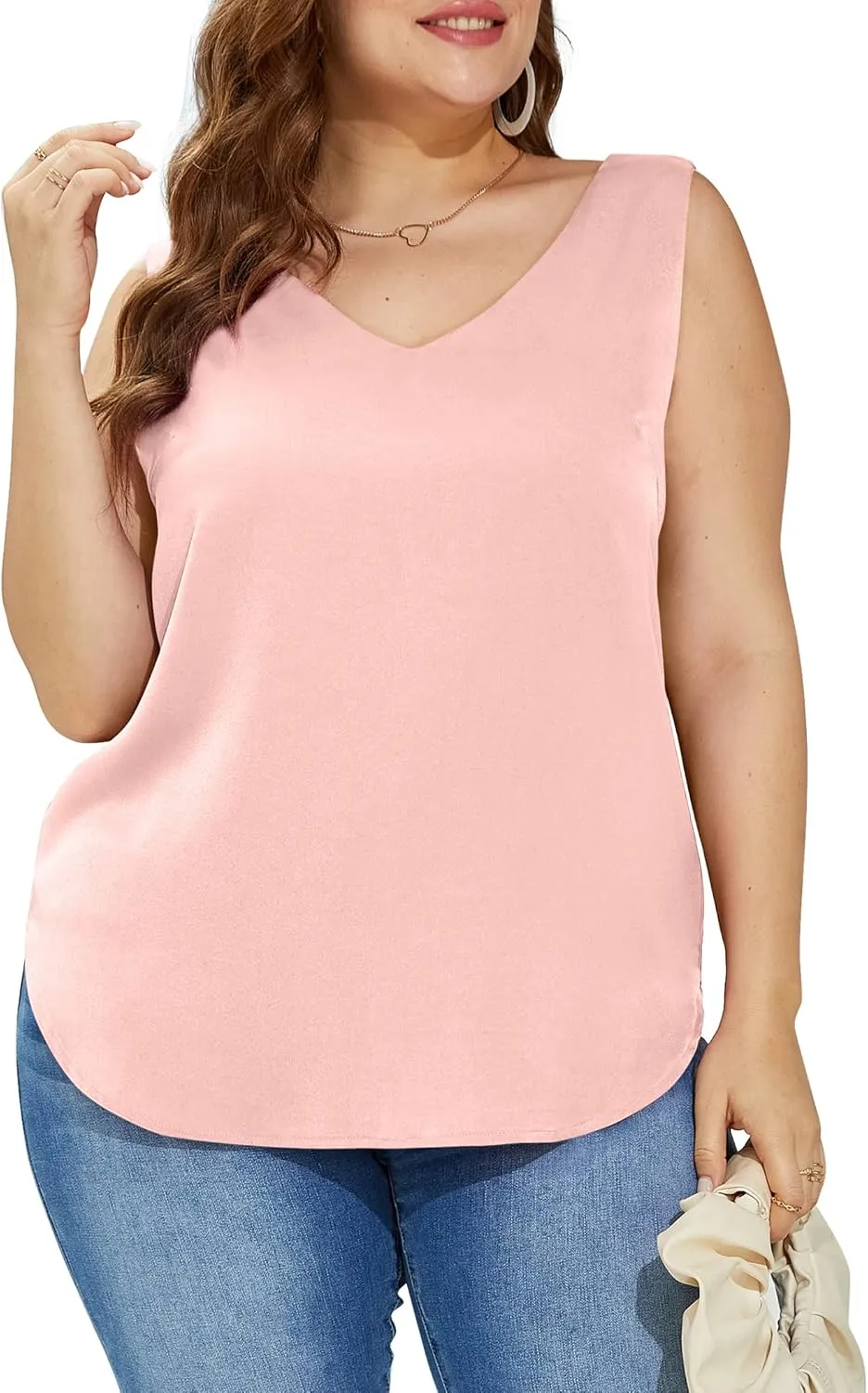 SAMPEEL Womens Tank Tops V Neck Silk Satin Blouses Sleeveless Camisole Tank Top Summer Tops