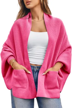 Saodimallsu Womens Open Front Cardigan Batwing Long Sleeve Shawl Chunky Knit Loose Fall Poncho Sweater Coats