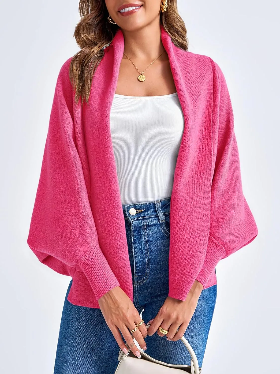 Saodimallsu Womens Open Front Cardigan Batwing Long Sleeve Shawl Chunky Knit Loose Fall Poncho Sweater Coats