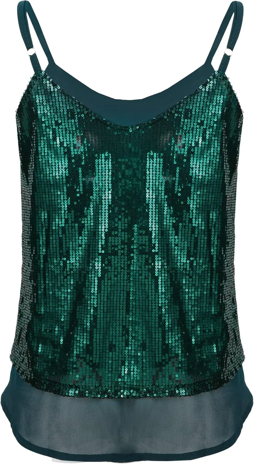 SATINIOR Christmas Women Sequin Tank Tops Sparkly Sequin Camisole Tops Glitter Sequined Vest Christmas Party