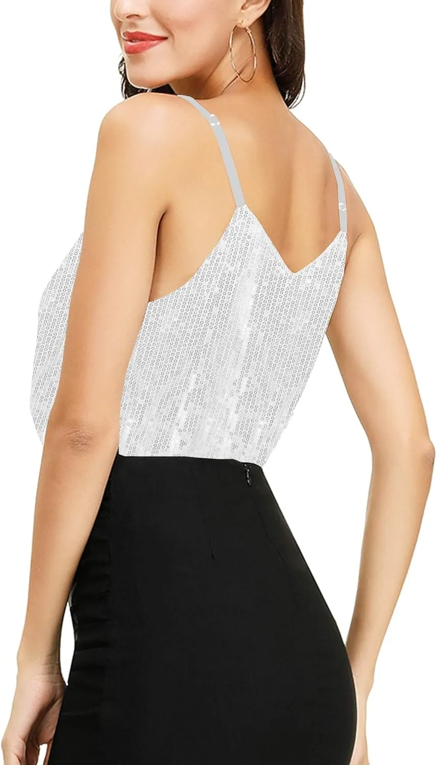 SATINIOR Christmas Women Sequin Tank Tops Sparkly Sequin Camisole Tops Glitter Sequined Vest Christmas Party