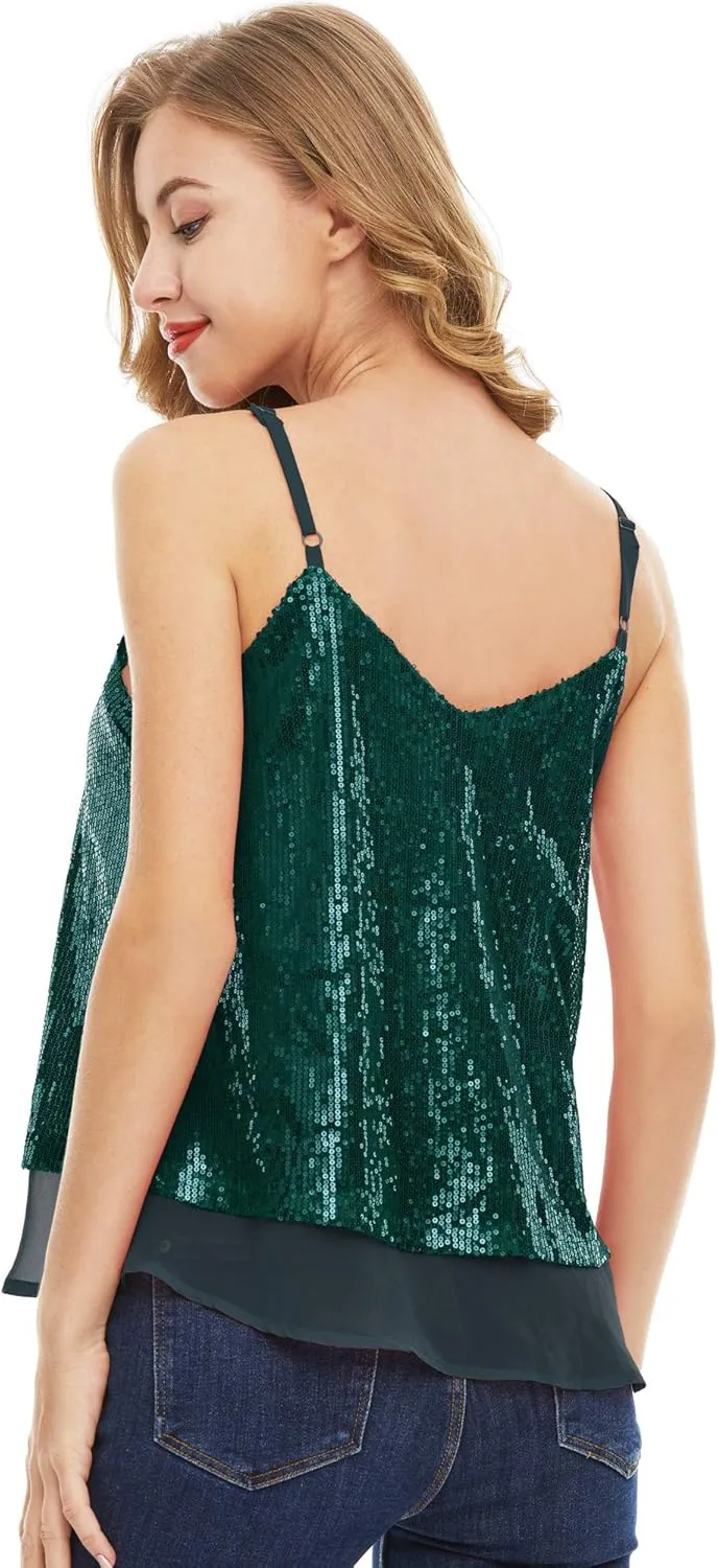 SATINIOR Christmas Women Sequin Tank Tops Sparkly Sequin Camisole Tops Glitter Sequined Vest Christmas Party