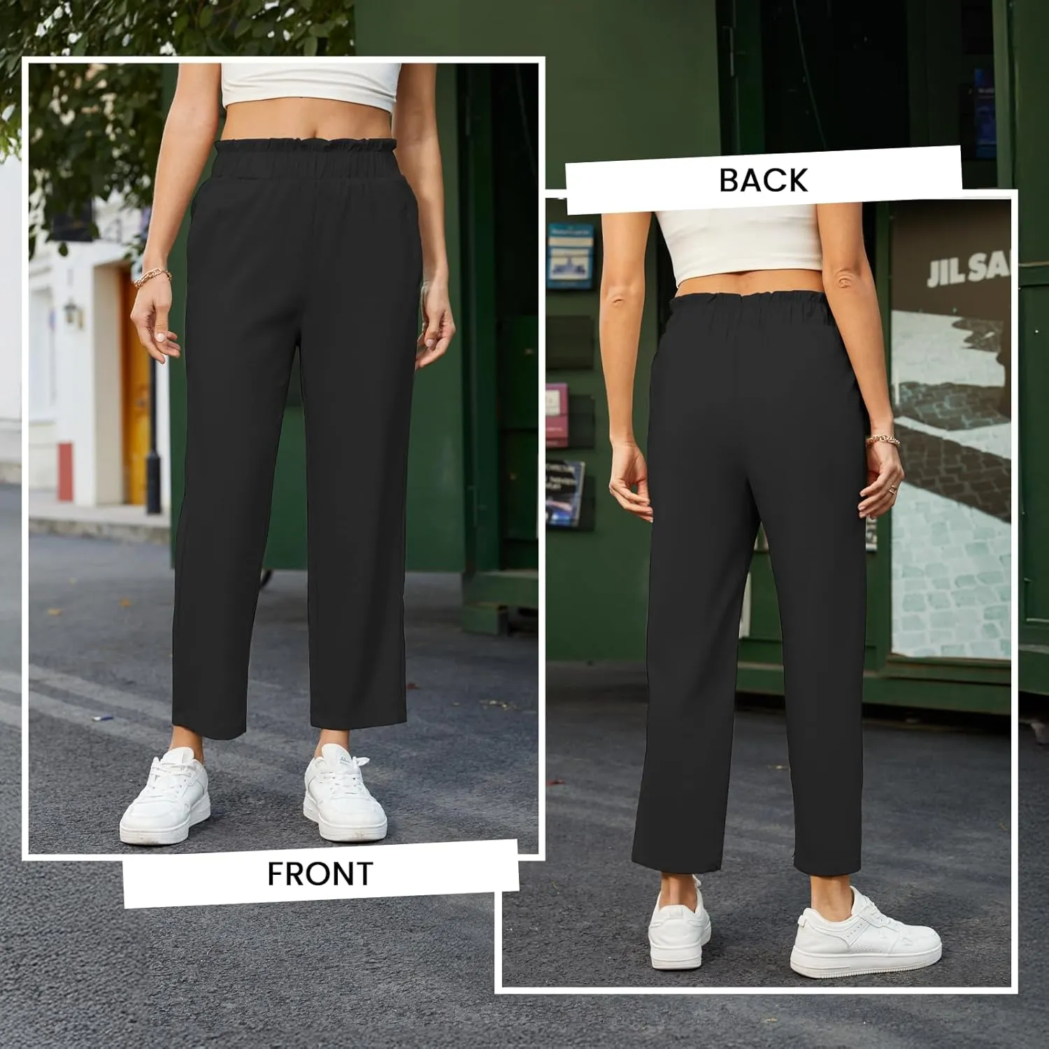 SEMARO Womens Casual High Waisted Linen Feel Pants Tapered Vacation Lounge Pants Trousers with Pockets