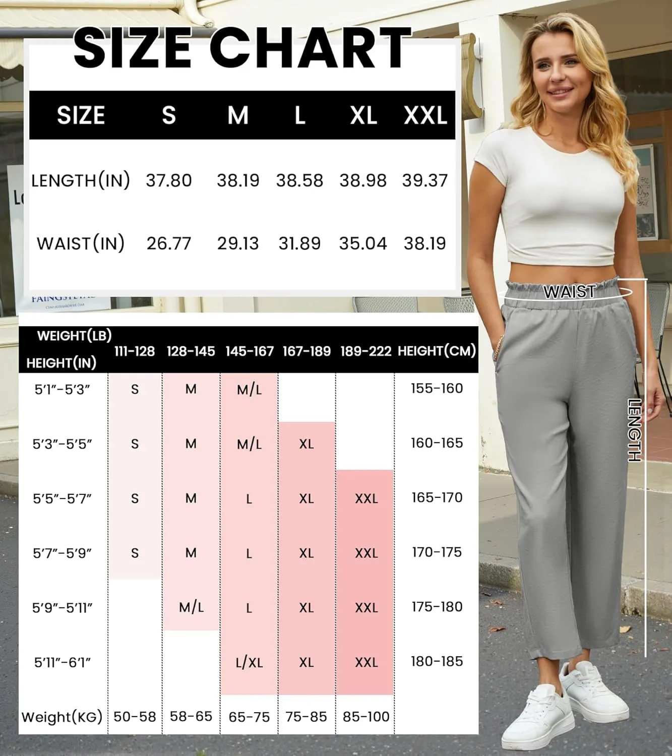 SEMARO Womens Casual High Waisted Linen Feel Pants Tapered Vacation Lounge Pants Trousers with Pockets
