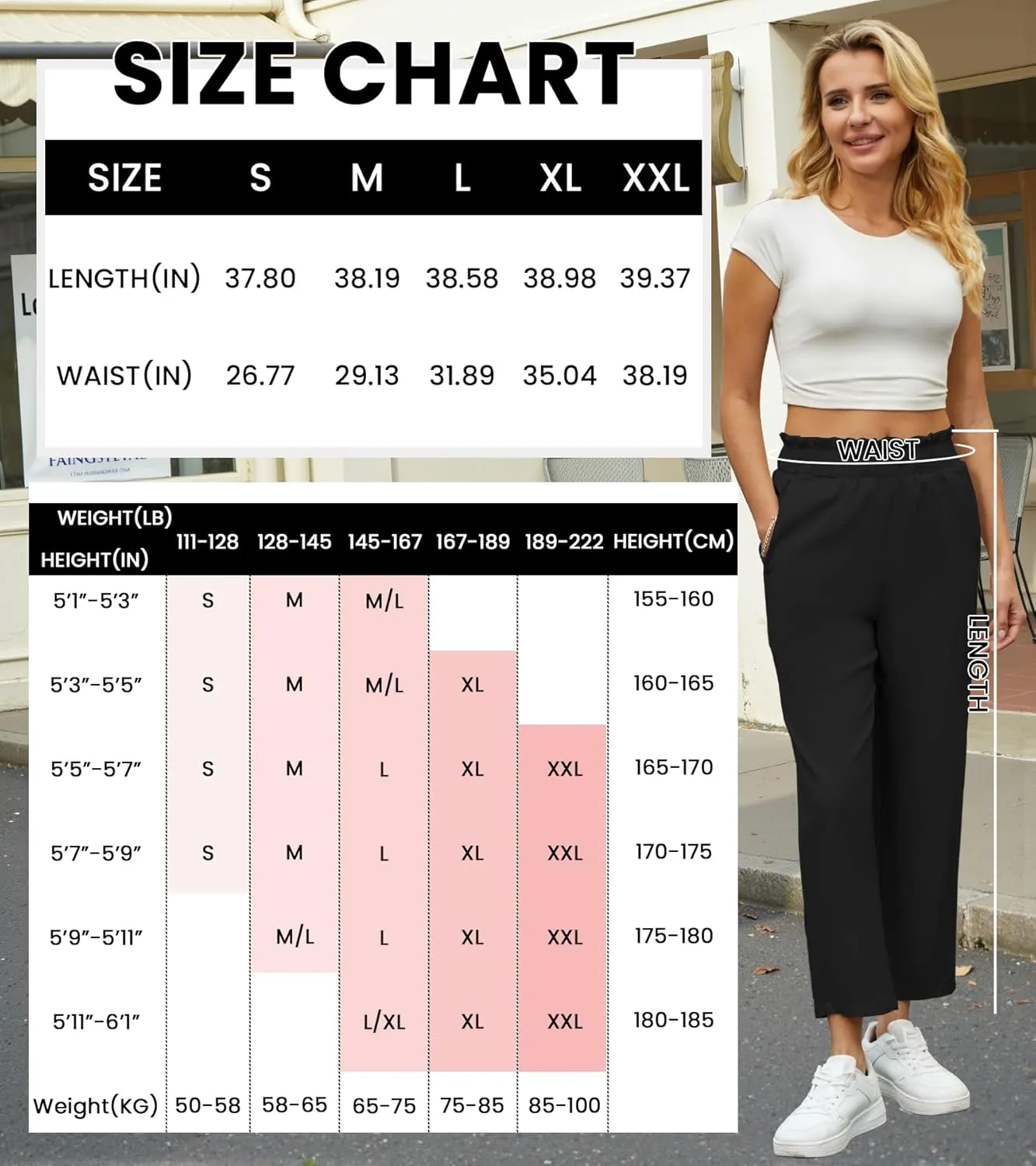 SEMARO Womens Casual High Waisted Linen Feel Pants Tapered Vacation Lounge Pants Trousers with Pockets