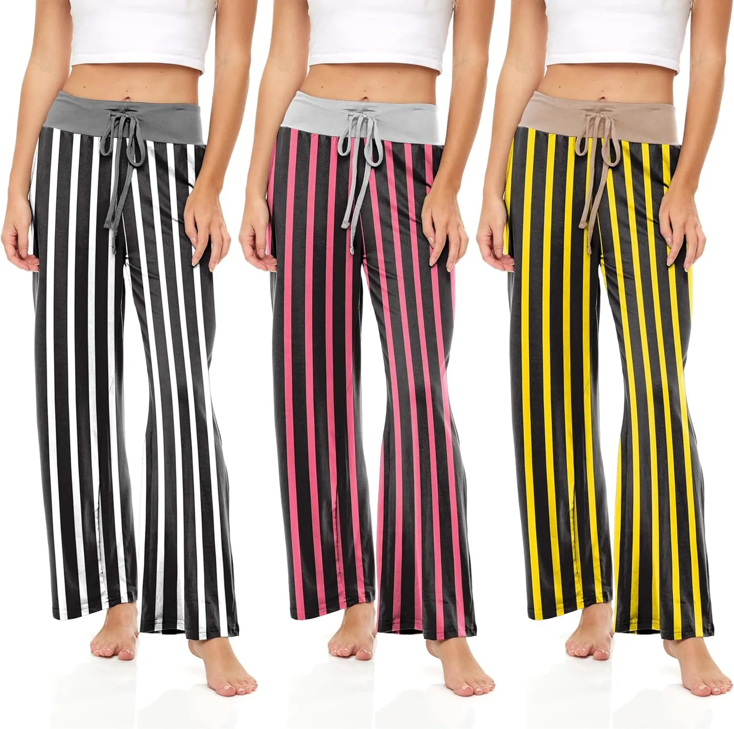 Sexy Basics Womens Lounge Pants | Wide Leg Hi Waisted - Ultra Soft Drawstring PJ Bottoms | Multi Packs & Colors