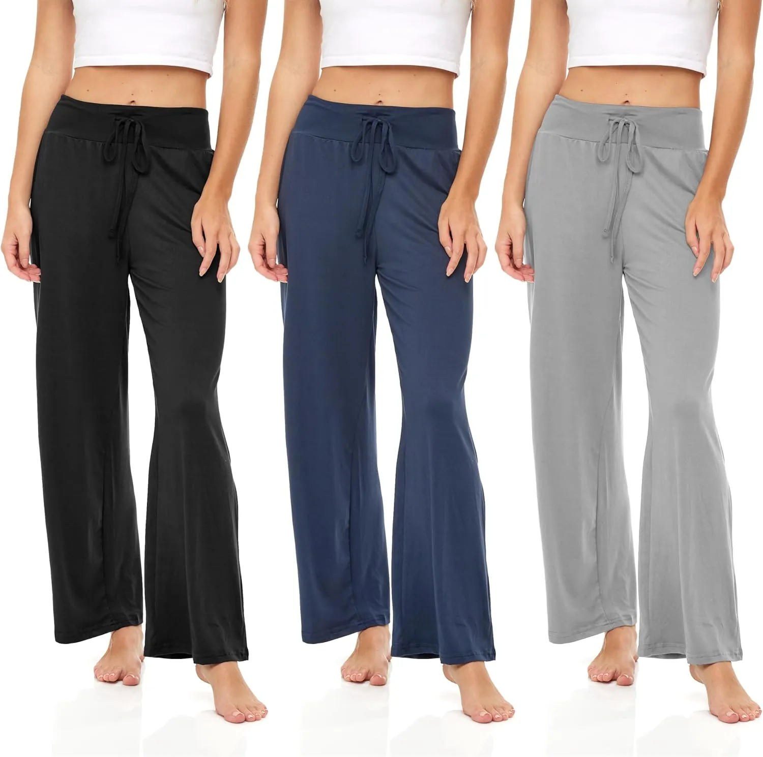 Sexy Basics Womens Lounge Pants | Wide Leg Hi Waisted - Ultra Soft Drawstring PJ Bottoms | Multi Packs & Colors
