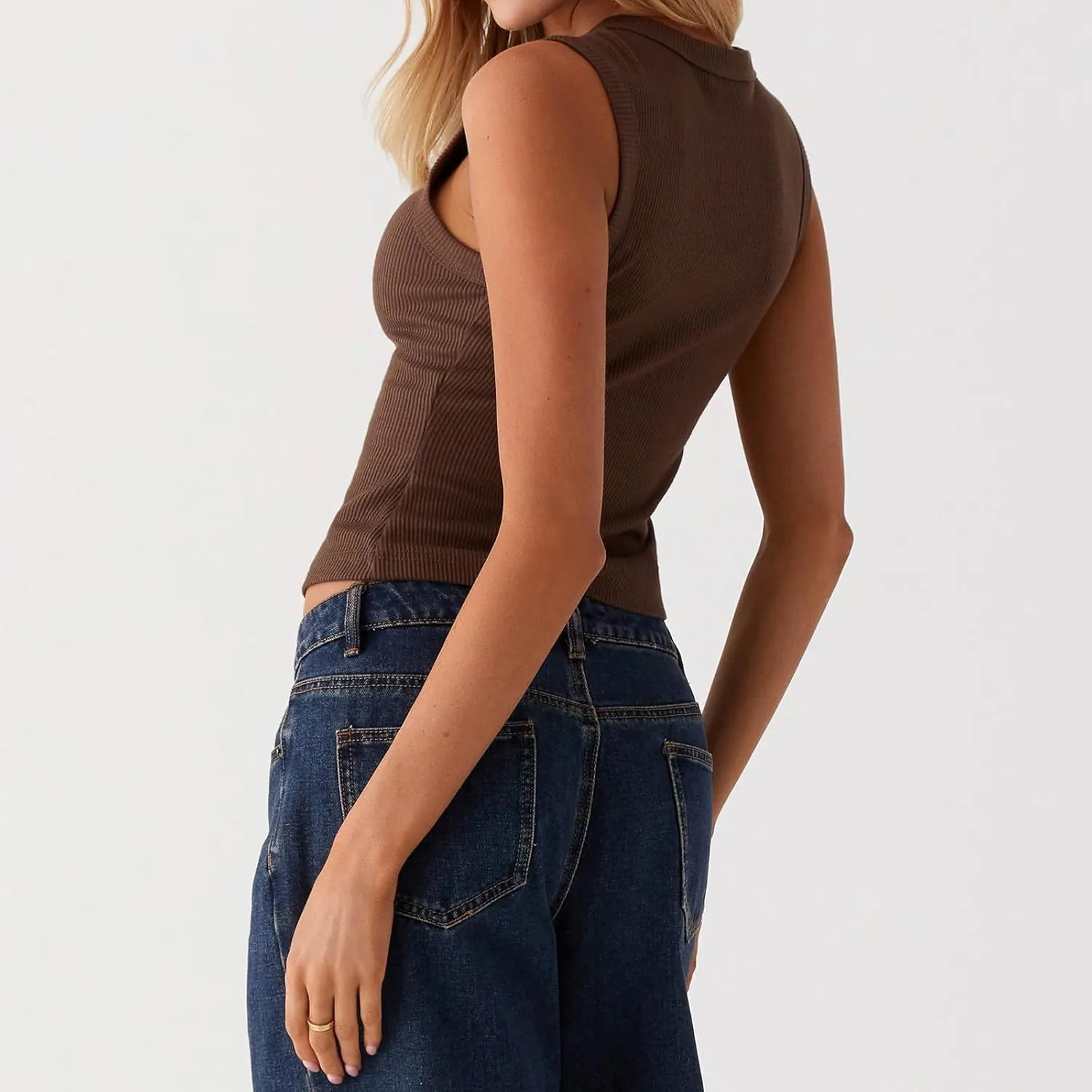 Seyurigaoka Women's Button Up Ribbed Knit Tank Top Open Front Crewneck Fitted Vest Top Sleeveless Basic Tops