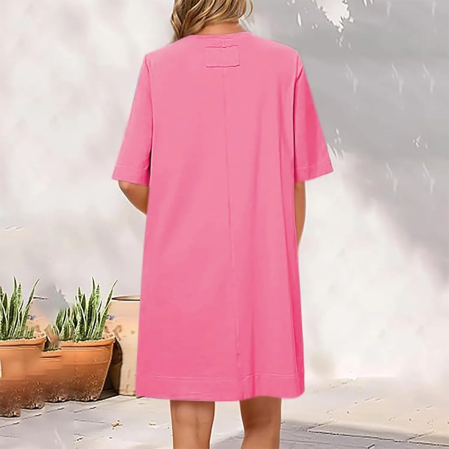 Short Sleeve Summer Mini Dress for Women Crewneck Fashion Casual Dress Flowy T Shirt Dresses Loose Vacation Sundress