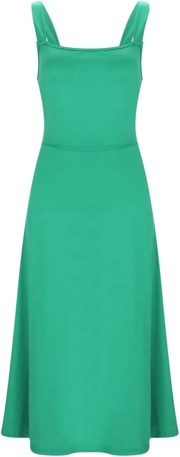 Sleeveless Dresses For Women 2025 Square Neck Slim Fit Waisted Flowy Swing Long Dress Solid Elegant Party Sundress