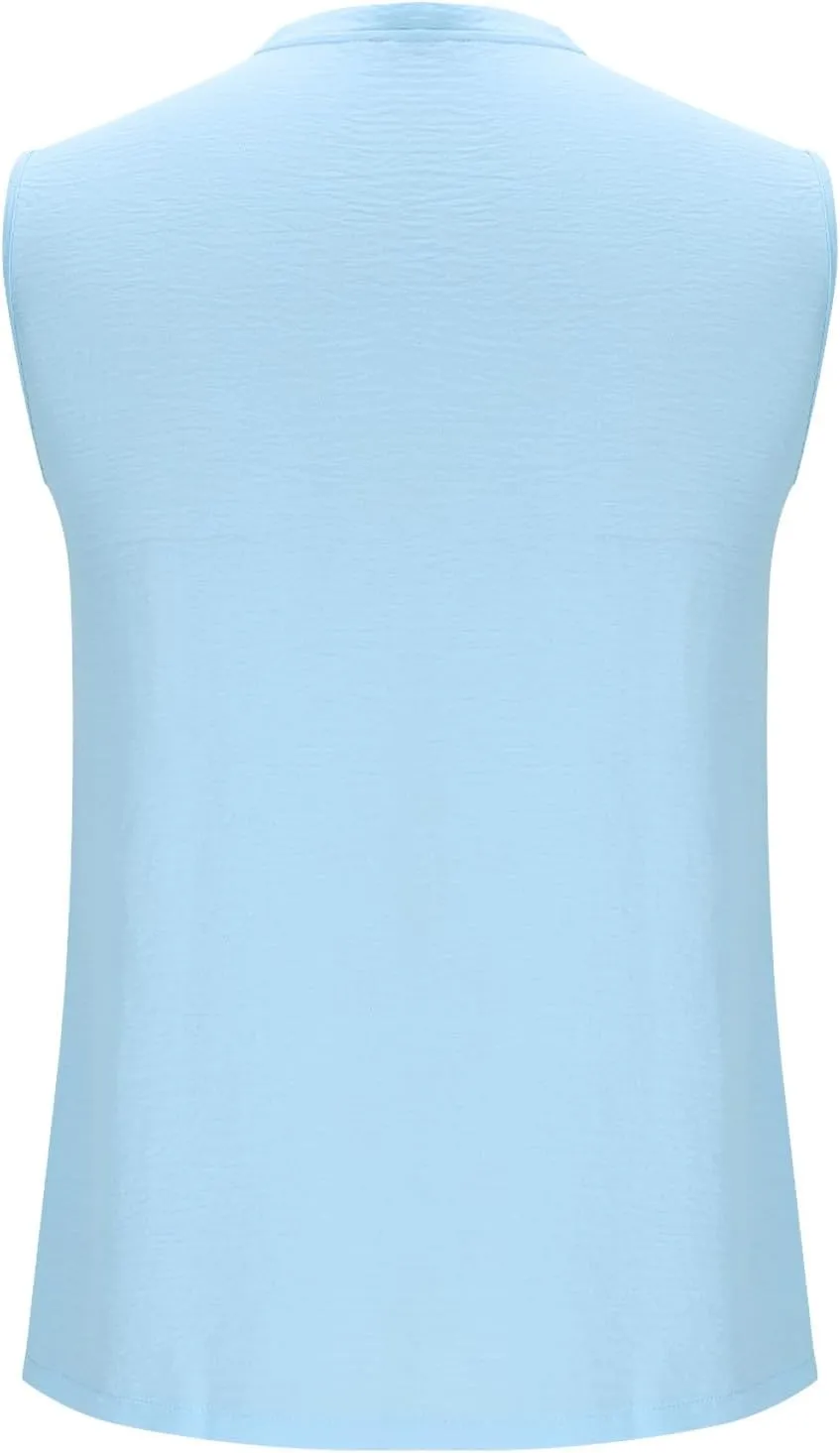 Sleeveless Shirts Mens Summer Gym Workout Tank Tops Button V Neck Beach Vacation Active Shirt Casual Solid Basic Tees