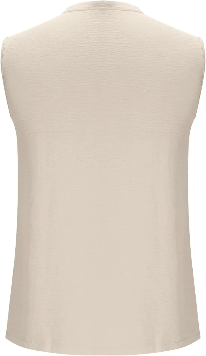 Sleeveless Shirts Mens Summer Gym Workout Tank Tops Button V Neck Beach Vacation Active Shirt Casual Solid Basic Tees