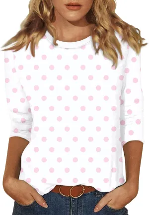 slqdgmryz 3/4 Sleeve Shirts for Women Spring Striped Crewneck Business Casual Tops Loose Three Quarter Length Work Blouses