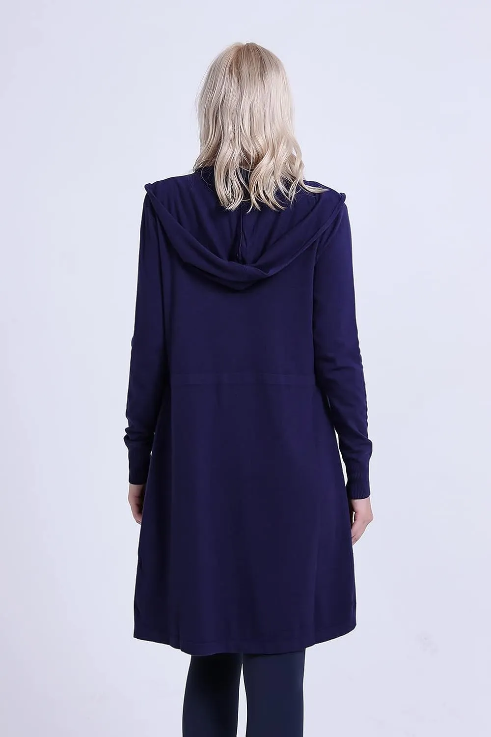SMILING PINKER Women Long Hooded Cardigan Casual Light Weight Open Front Sweater with Pockets