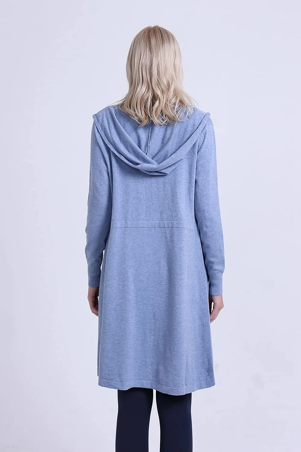 SMILING PINKER Women Long Hooded Cardigan Casual Light Weight Open Front Sweater with Pockets