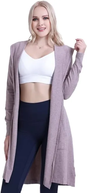 SMILING PINKER Women Long Hooded Cardigan Casual Light Weight Open Front Sweater with Pockets