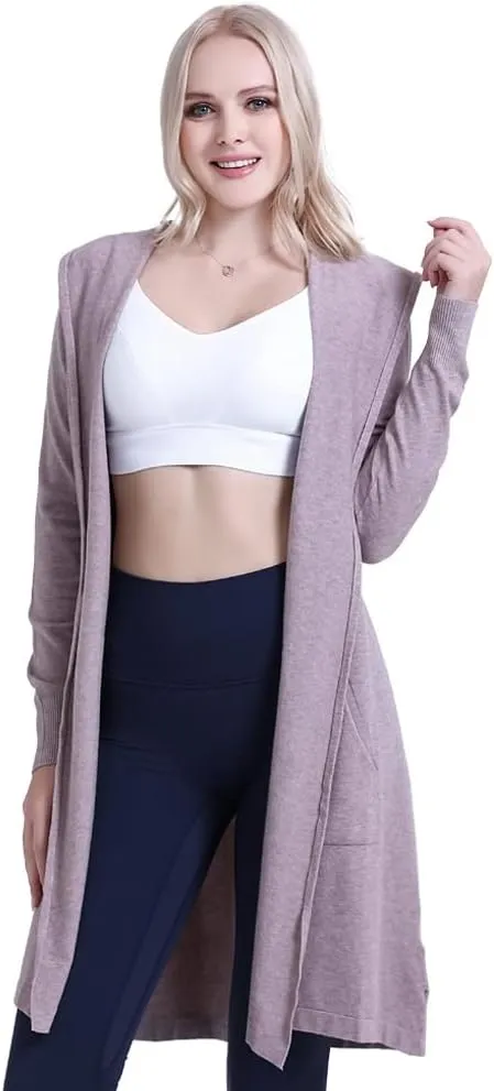 SMILING PINKER Women Long Hooded Cardigan Casual Light Weight Open Front Sweater with Pockets