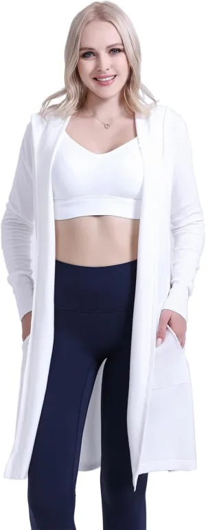 SMILING PINKER Women Long Hooded Cardigan Casual Light Weight Open Front Sweater with Pockets