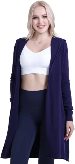 SMILING PINKER Women Long Hooded Cardigan Casual Light Weight Open Front Sweater with Pockets