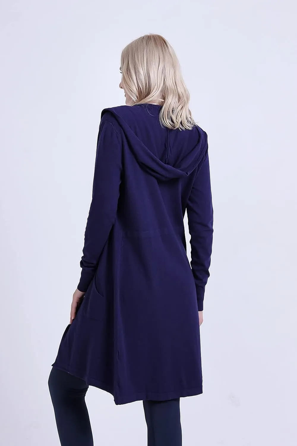 SMILING PINKER Women Long Hooded Cardigan Casual Light Weight Open Front Sweater with Pockets