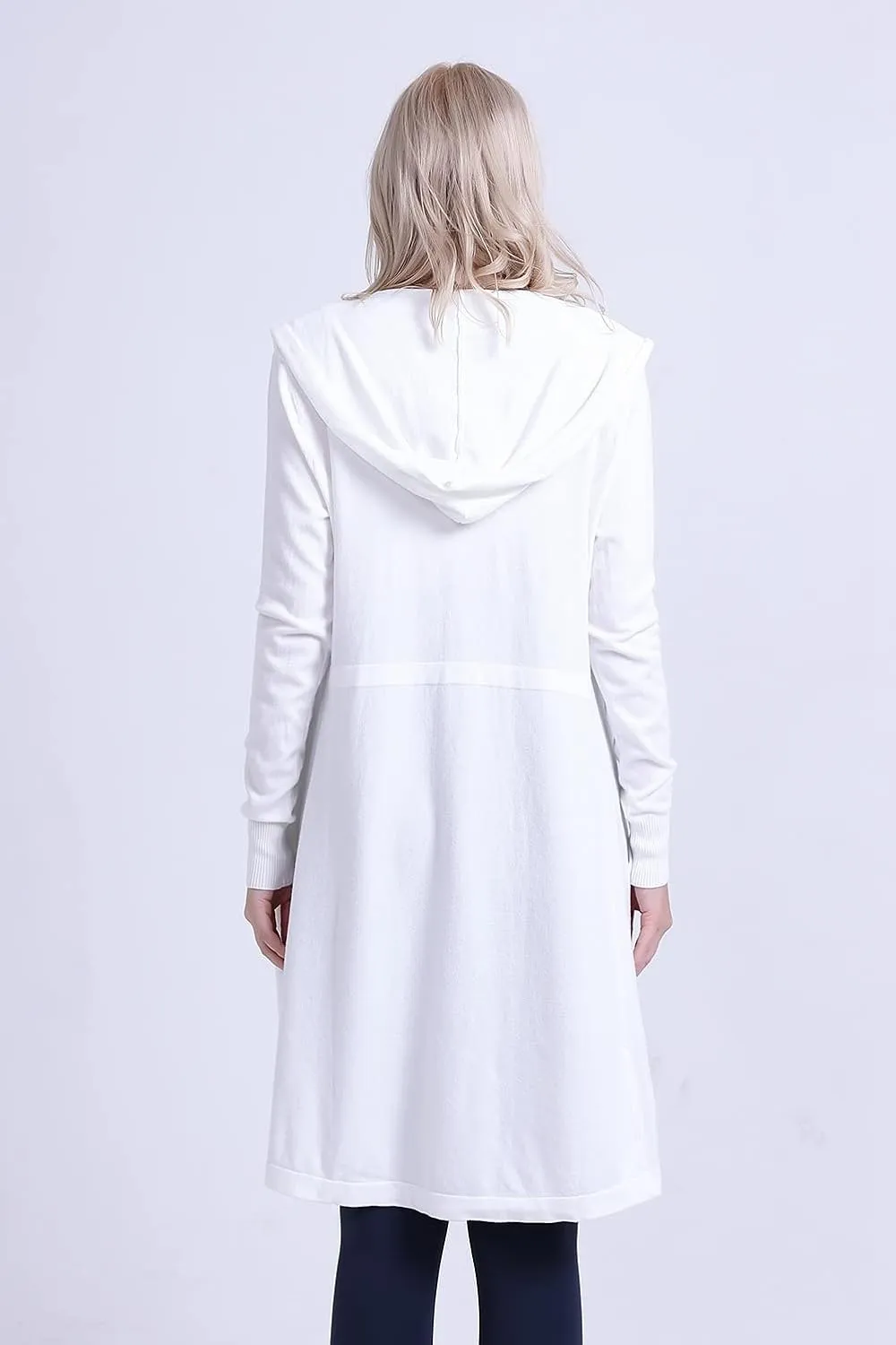 SMILING PINKER Women Long Hooded Cardigan Casual Light Weight Open Front Sweater with Pockets