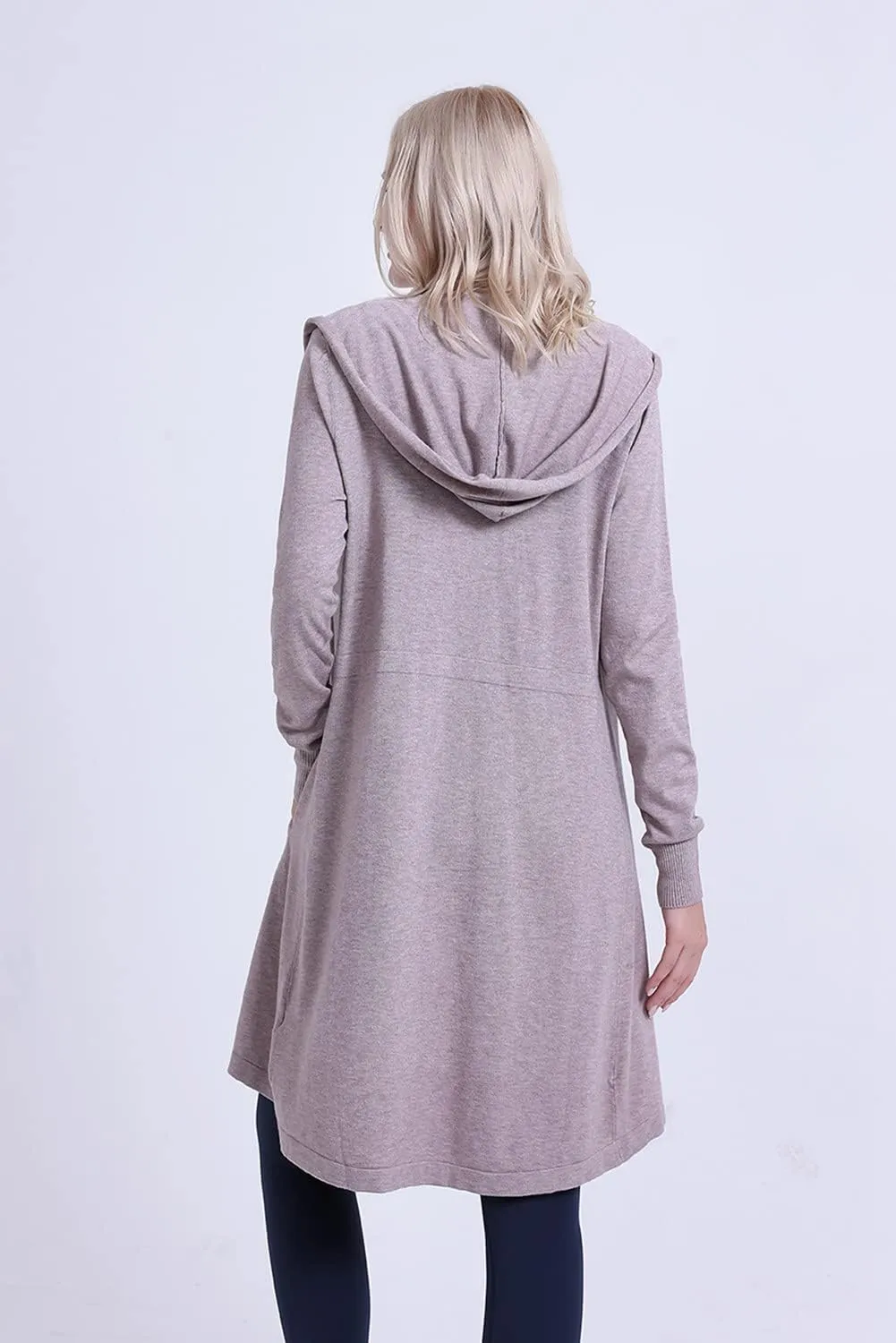 SMILING PINKER Women Long Hooded Cardigan Casual Light Weight Open Front Sweater with Pockets