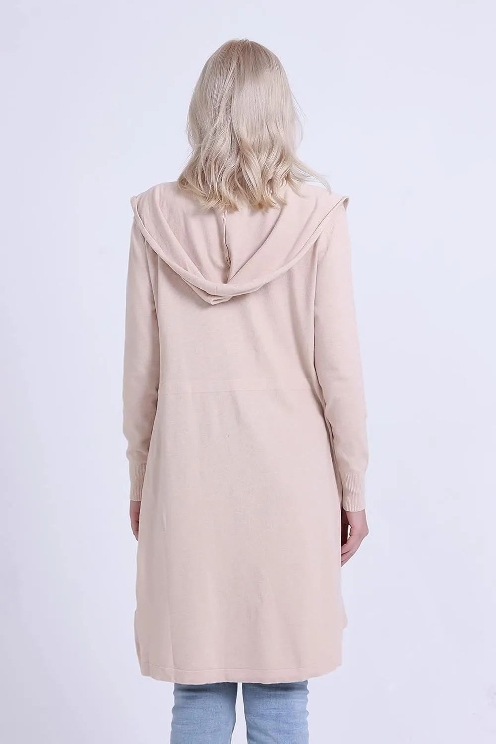 SMILING PINKER Women Long Hooded Cardigan Casual Light Weight Open Front Sweater with Pockets