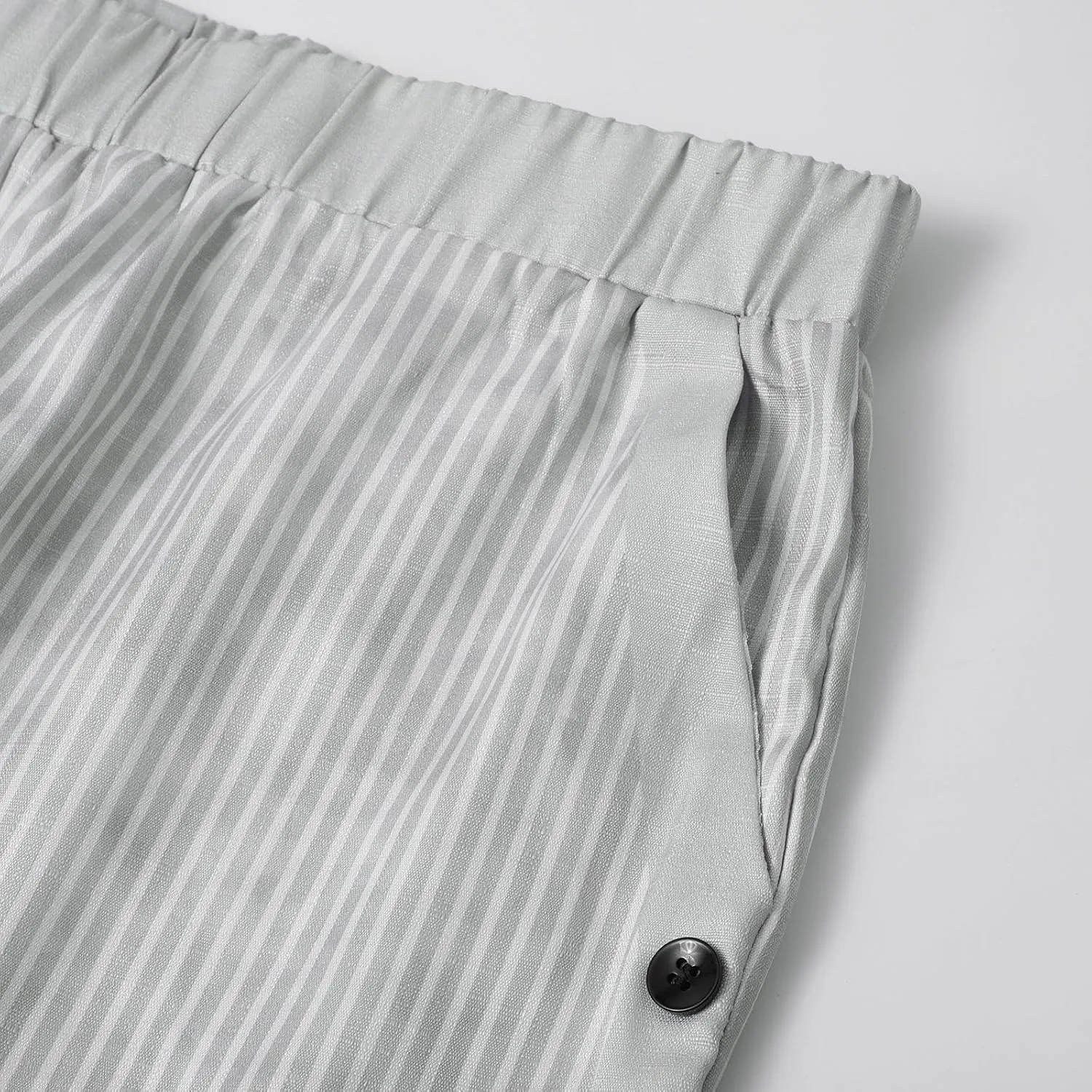 Striped Linen Pants for Women Casual Straight Leg Elastic Waist Pants Beach Side Button Summer Pants with Pockets