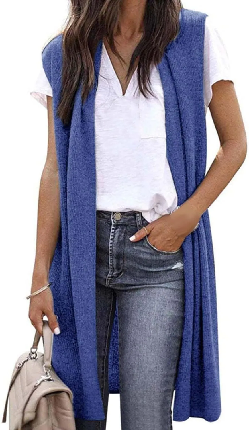 Summer Cardigans for Women Lightweight Long Knit Cardigan Vest Sleeveless Open Front Tunic Vest Sweater Duster Tops