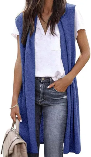 Summer Cardigans for Women Lightweight Long Knit Cardigan Vest Sleeveless Open Front Tunic Vest Sweater Duster Tops