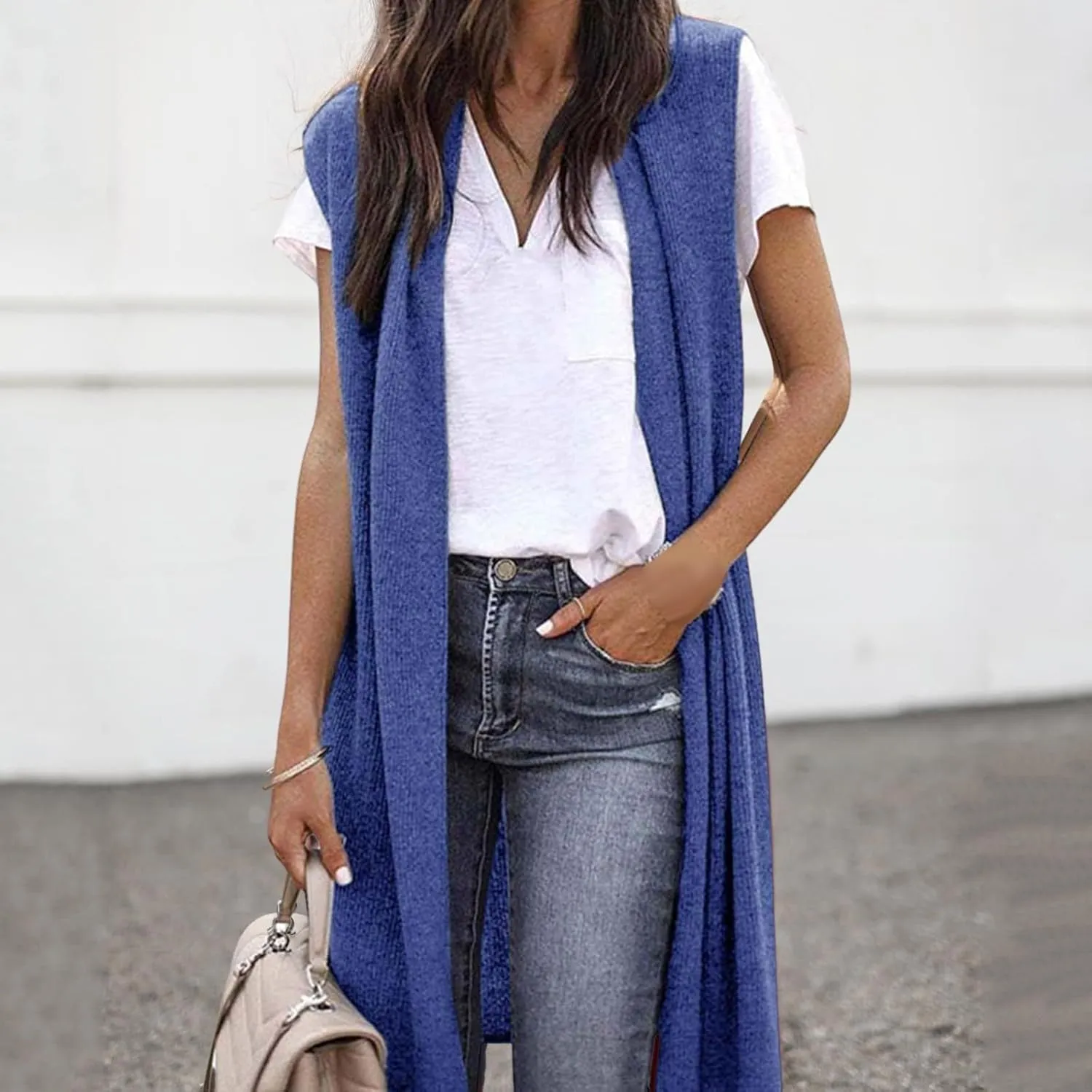 Summer Cardigans for Women Lightweight Long Knit Cardigan Vest Sleeveless Open Front Tunic Vest Sweater Duster Tops