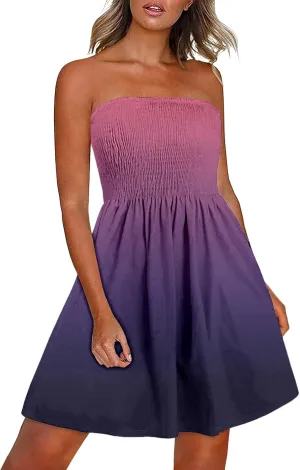 Summer Dresses for Women 2024 Beach Dress Cover Ups Strapless Boho Floral Print Sundress