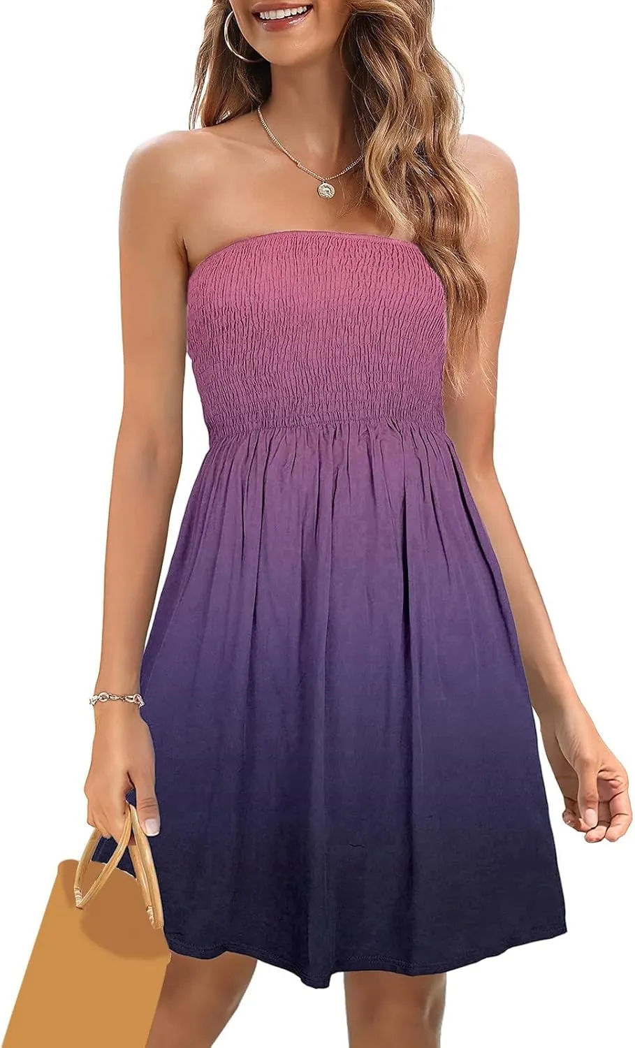 Summer Dresses for Women 2024 Beach Dress Cover Ups Strapless Boho Floral Print Sundress