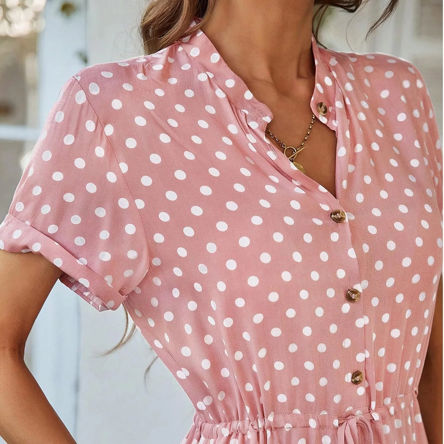 Summer Dresses for Women 2025 Casual Loose Trendy Short Sleeve V-Neck Boho Polka Dot Print Beach Maxi Dress, S-2XL