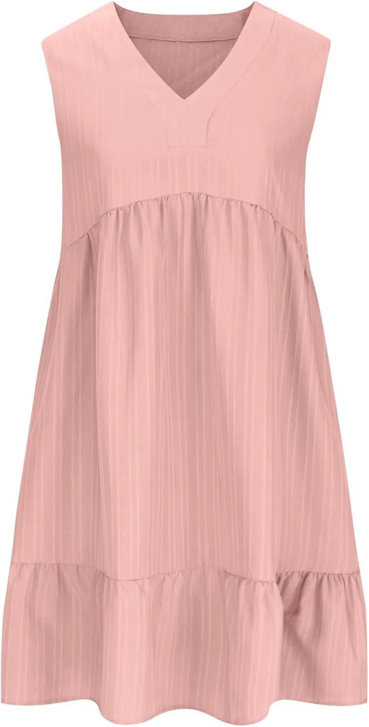 Summer Dresses for Women 2025 Sleeveless V-Neck Flowy Midi Sundresses Layered A-Line Boho Beach Vacation Dress