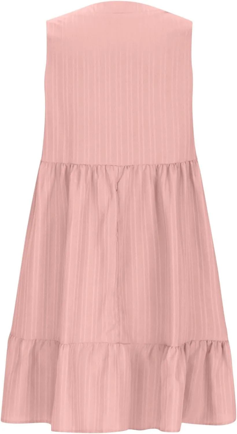 Summer Dresses for Women 2025 Sleeveless V-Neck Flowy Midi Sundresses Layered A-Line Boho Beach Vacation Dress