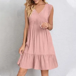 Summer Dresses for Women 2025 Sleeveless V-Neck Flowy Midi Sundresses Layered A-Line Boho Beach Vacation Dress