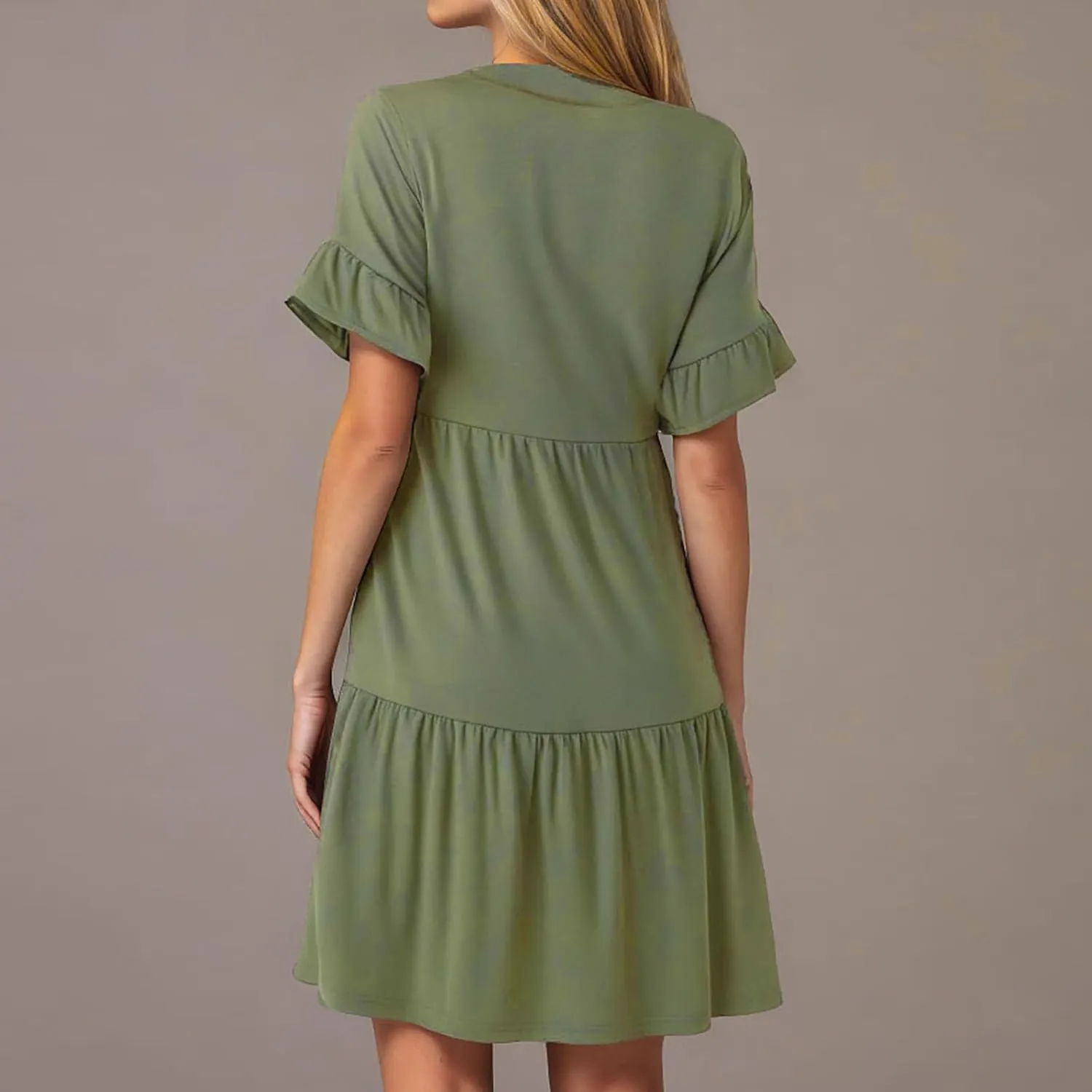 Summer Dresses for Women Casual Ruffle Sleeve Button Down Shirt Dress Tiered Flowy Shift Sundresses with Pockets