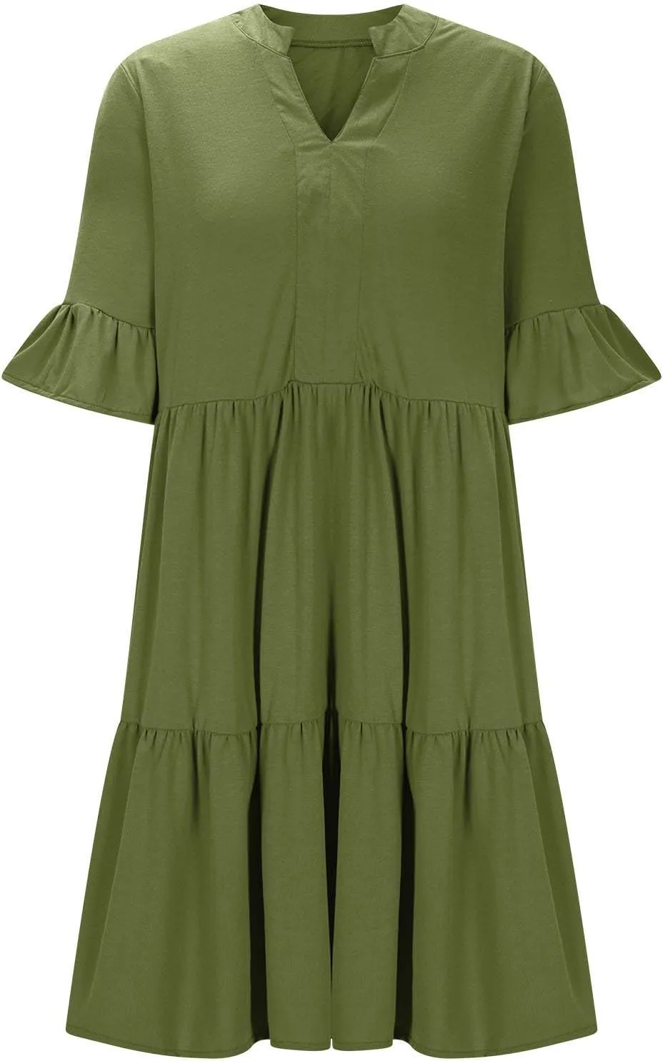 Summer Dresses for Women Casual Ruffle Sleeve Button Down Shirt Dress Tiered Flowy Shift Sundresses with Pockets