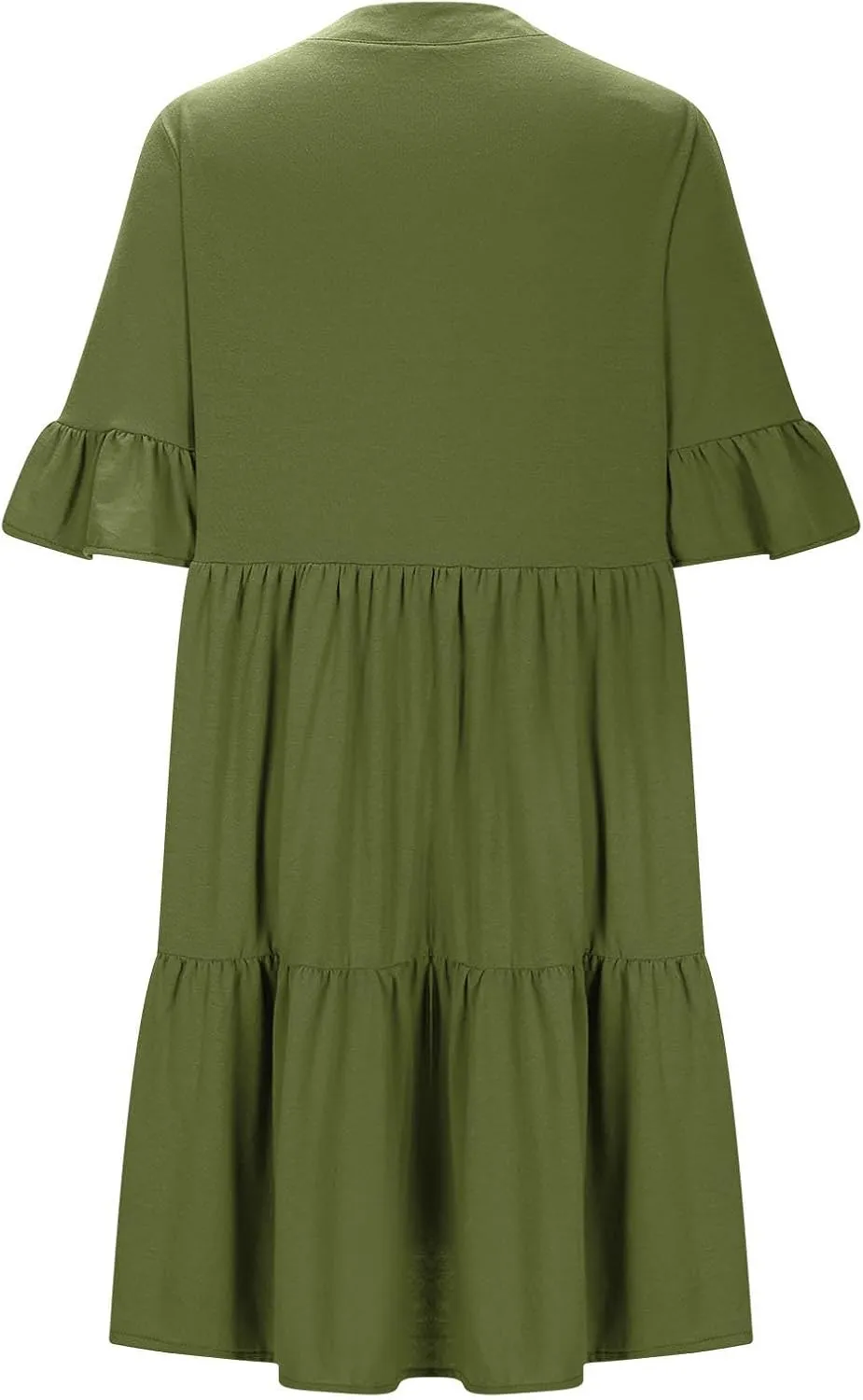 Summer Dresses for Women Casual Ruffle Sleeve Button Down Shirt Dress Tiered Flowy Shift Sundresses with Pockets
